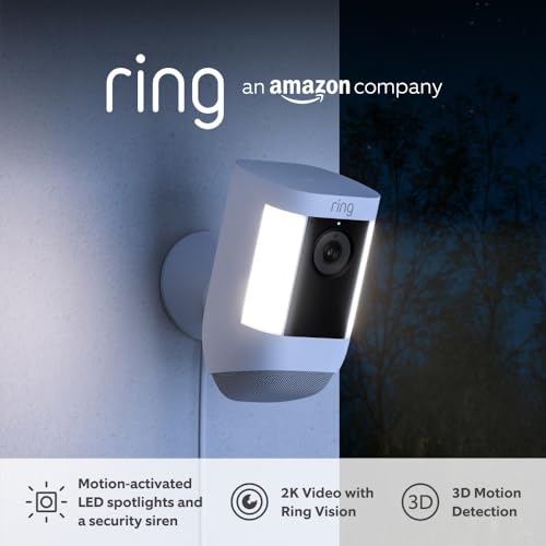 Ring Spotlight Cam Pro Wired | Outdoor Security Camera 2K Video with Ring Vision, 3D Motion Detection, Bird's-Eye View, LED Spotlights, alternative to CCTV | 30-day free trial of Ring Home