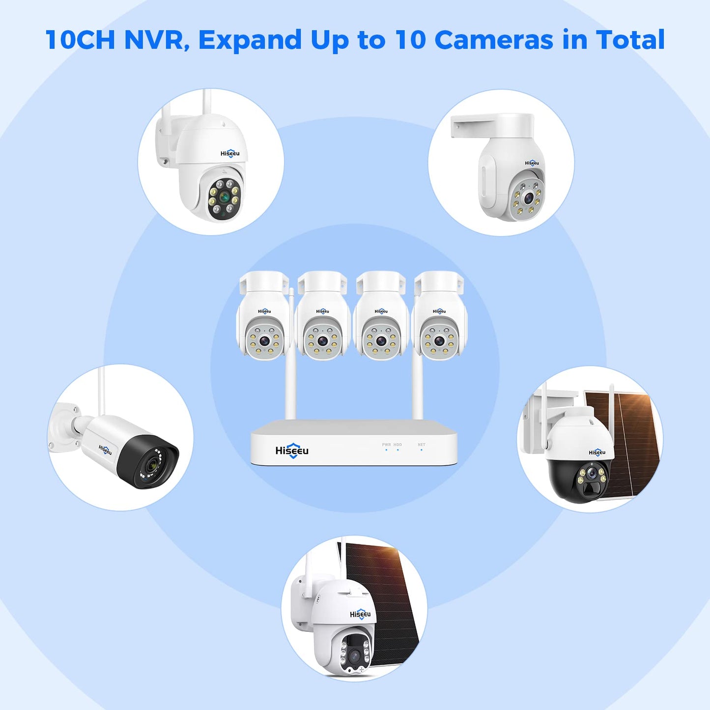 【10Channels+1TB HDD】Hiseeu 5MP CCTV Security Camera System,10CH CCTV Camera System with 1TB HDD NVR and 4X5MP WiFi IP Camera With Color Night Vision,2-Way Audio,Motion Tracking,Remote Access