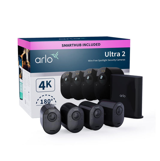 Arlo Ultra 2 Security Camera Outdoor, 4K UHD, Wireless CCTV, 6-Month Battery, Colour Night Vision, Weatherproof, Bright Spotlight, 2-Way Audio, 2 Cam Kit, Arlo Secure Trial Included, Black
