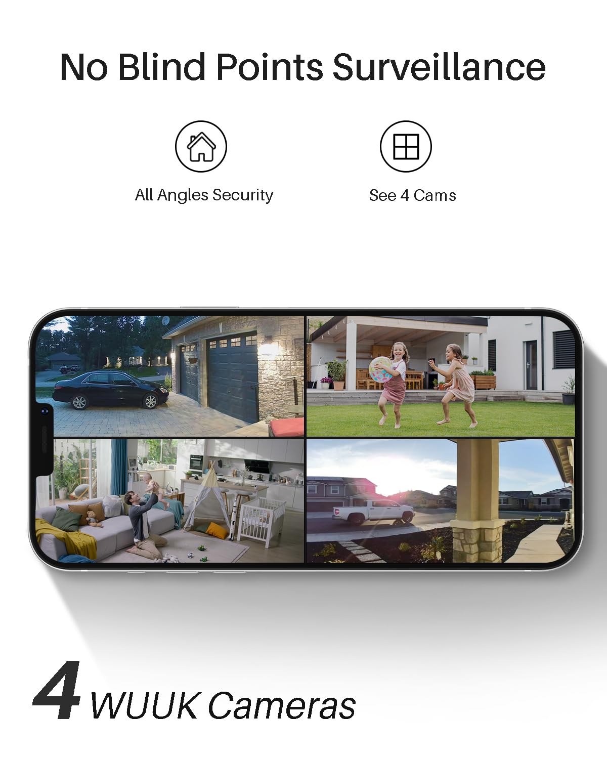 WUUK 2K Wireless Outdoor Security Camera, 32GB Local Storage Base Station, No Monthly Fee, Battery Operated Camera, Night Vision, Home Security Camera System, Compatible with Alexa & Google