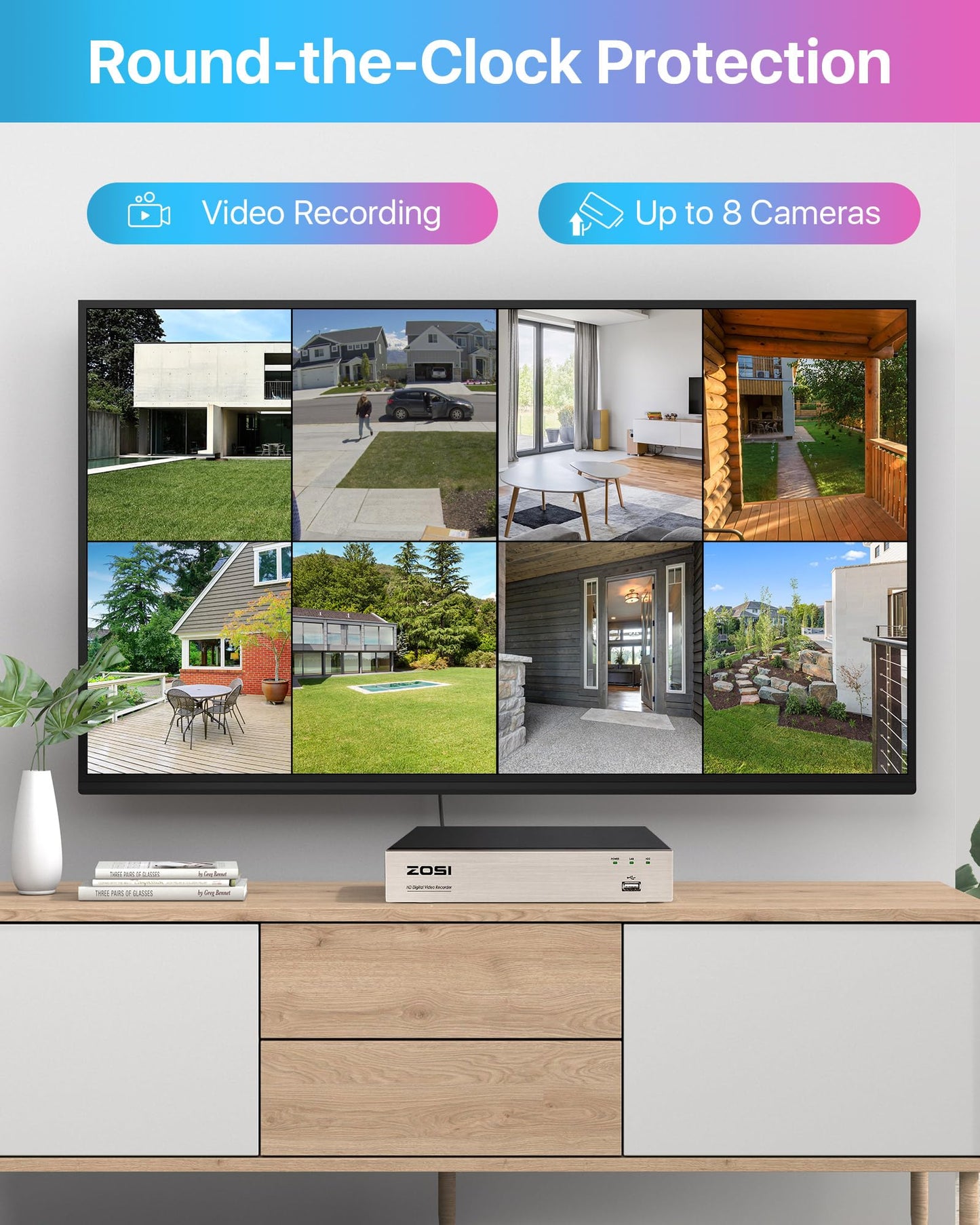 ZOSI 8 Channel 1080P CCTV Camera System with AI Human Vehicle Detection, 5MP Lite H.265+ DVR with 1TB Hard Drive and 4x 1080P 2MP Dome Security Cameras Indoor Outdoor with Night Vision,Remote Access