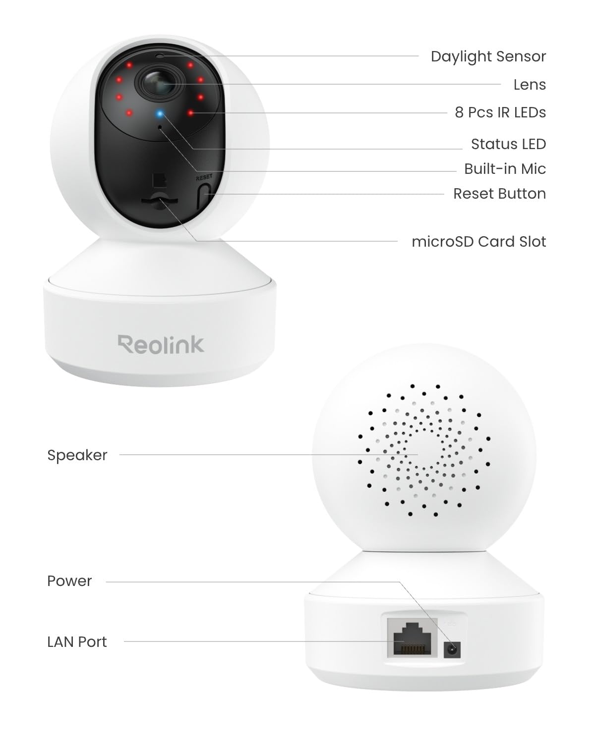 Reolink Indoor Camera 5MP, Baby Monitor, Pan Tilt Pet Camera, Person/Pet Tracking, Baby Crying Detection, 2.4/5GHz WiFi Home Security Camera with APP, 2-Way Audio, E1 Pro (Pack of 2)