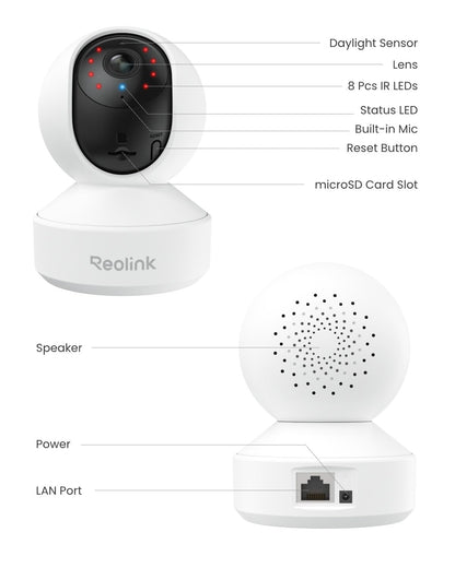 Reolink Indoor Camera 5MP, Baby Monitor, Pan Tilt Pet Camera, Person/Pet Tracking, Baby Crying Detection, 2.4/5GHz WiFi Home Security Camera with APP, 2-Way Audio, E1 Pro (Pack of 2)