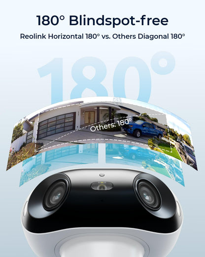 Reolink 4K Battery Security Camera Outdoor Wireless with Dual Lens 180° View, Argus 4 Pro + 6W Solar Panel, 2.4/5GHz WiFi, AI Detection, Colour Night Vision, Works with Alexa, No Subscription Fee