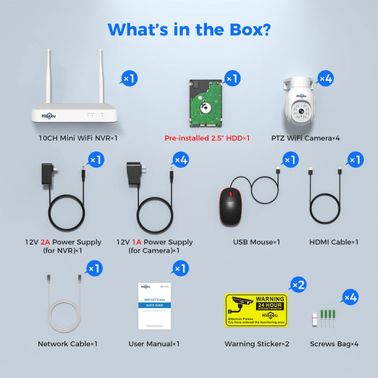 【10Channels+1TB HDD】Hiseeu 5MP CCTV Security Camera System,10CH CCTV Camera System with 1TB HDD NVR and 4X5MP WiFi IP Camera With Color Night Vision,2-Way Audio,Motion Tracking,Remote Access