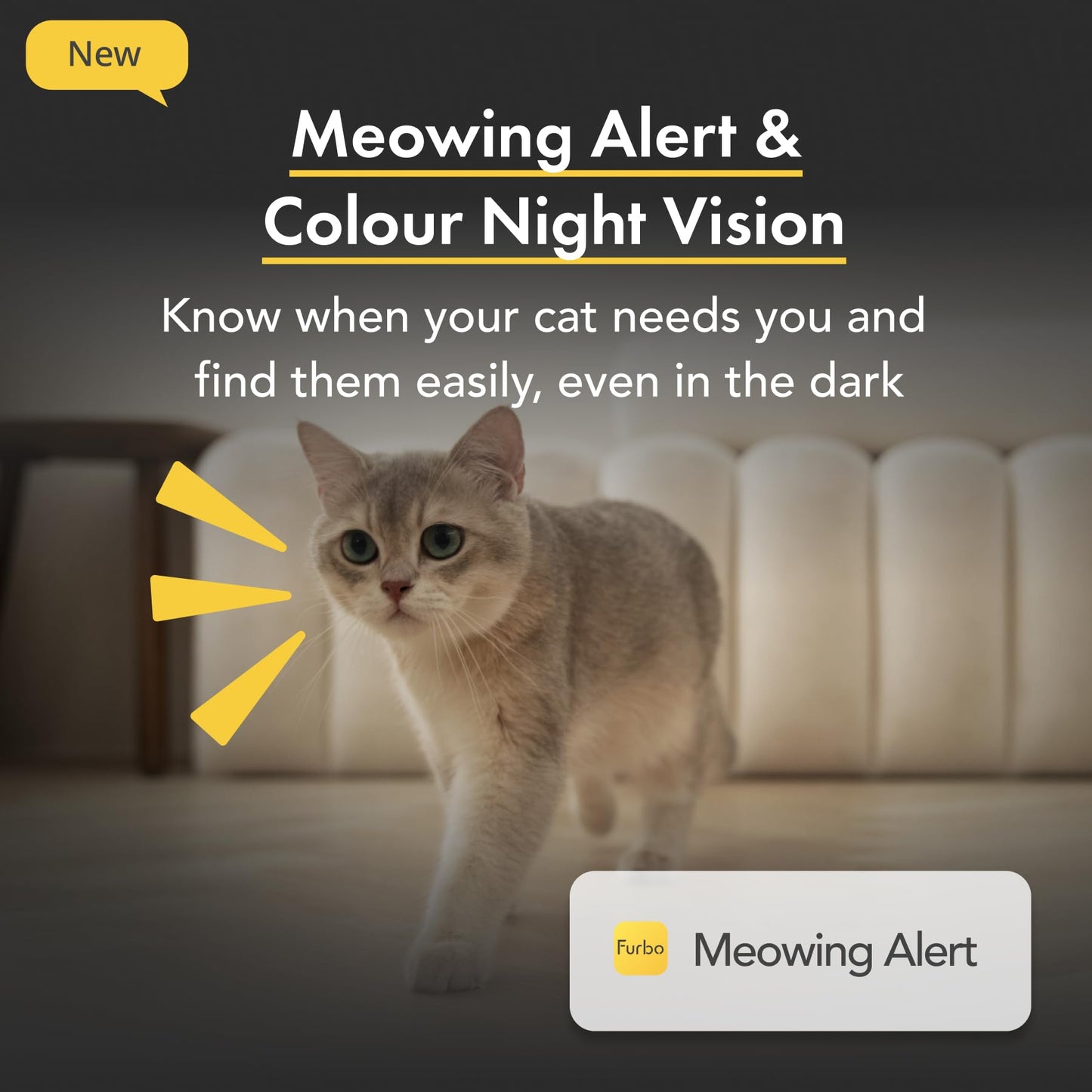 Furbo 360° Cat Camera [BASIC CAMERA]: Pet Monitor w/App, Rotating 360° View, Colour Night Vision, Auto-Tracking, Treat-toss, Meowing Alert. Loved by millions of pet parents worldwide